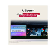 LG Smart TV LG OLED evo AI C5 4K 55&nbsp;pouces 144&nbsp;Hz Télécommande AI Magic Remote webOS25 2025 , Gros plan sur un téléviseur LG montrant comment AI Search fonctionne. Une petite fenêtre de chat est ouverte, montrant comment l’utilisateur a demandé les jeux de sport disponibles. AI Search a répond, OLED55C56LA, thumbnail 11