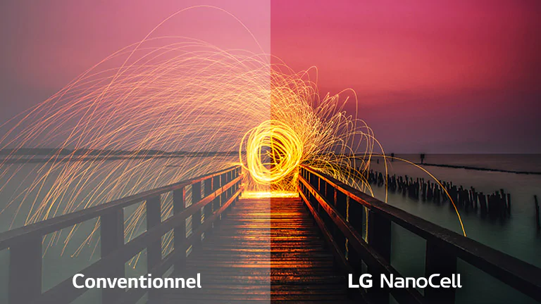 Comparaison de la qualité d'image entre les technologies conventionnelles et Full Array Dimming avec l'image d'une flamme