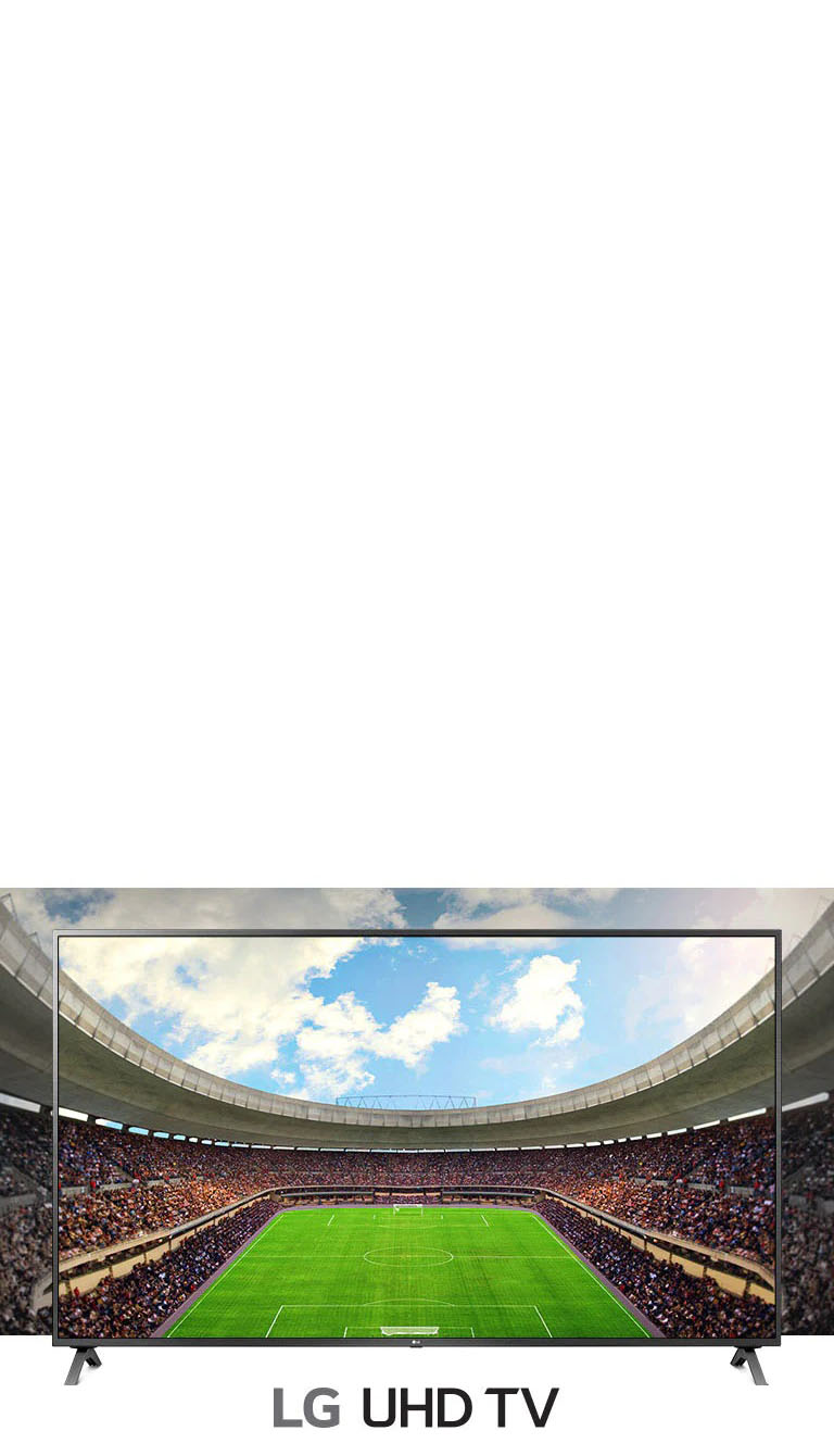 Une vue panoramique d'un stade de football rempli de spectateurs présentée dans un cadre télévisuel.