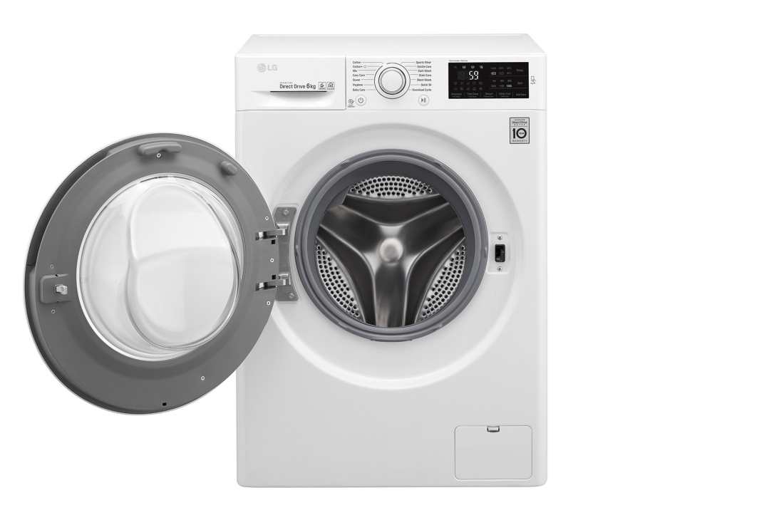 LG Lave-linge à chargement frontal (lavage uniquement) d’une capacité de 6 kg, Blanc, Moteur Inverter Direct Drive, 6 Mouvements associés DD, Diagnostic intelligent, F2J5NNP3W, thumbnail 2