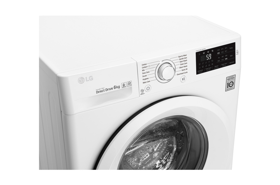 LG Lave-linge à chargement frontal (lavage uniquement) d’une capacité de 6 kg, Blanc, Moteur Inverter Direct Drive, 6 Mouvements associés DD, Diagnostic intelligent, F2J5NNP3W, thumbnail 3