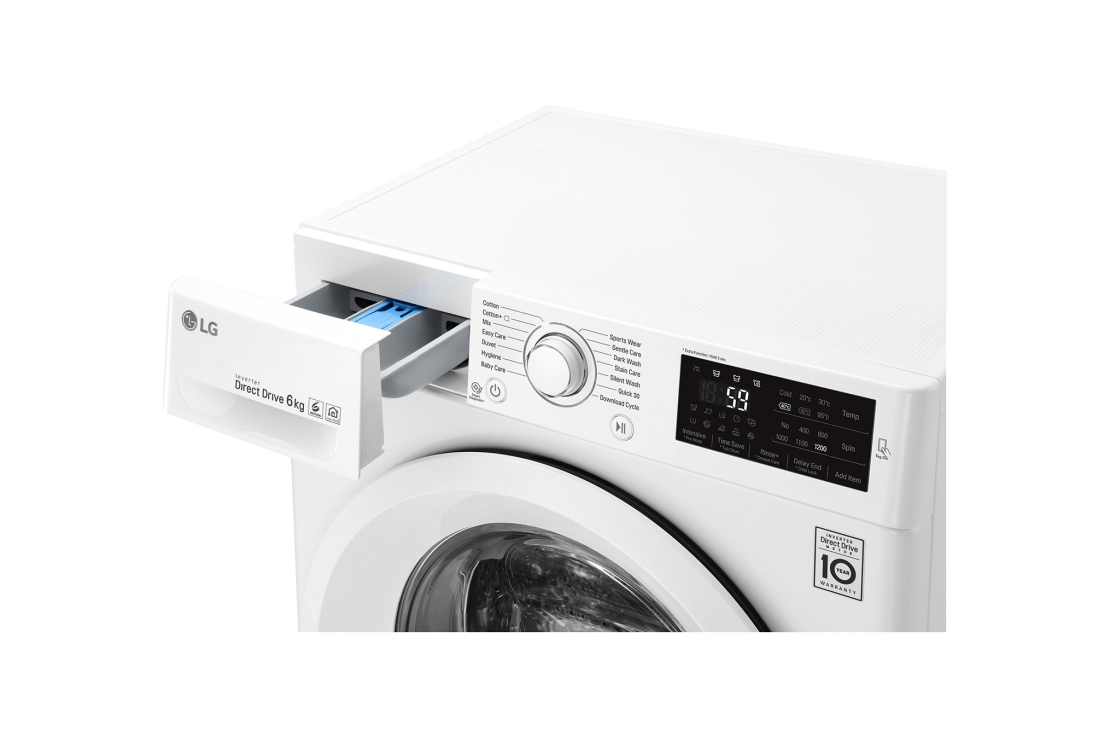 LG Lave-linge à chargement frontal (lavage uniquement) d’une capacité de 6 kg, Blanc, Moteur Inverter Direct Drive, 6 Mouvements associés DD, Diagnostic intelligent, F2J5NNP3W, thumbnail 5