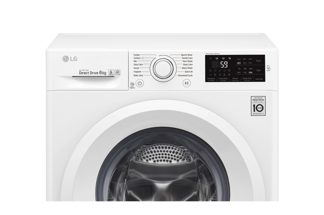 LG Lave-linge à chargement frontal (lavage uniquement) d’une capacité de 6 kg, Blanc, Moteur Inverter Direct Drive, 6 Mouvements associés DD, Diagnostic intelligent, F2J5NNP3W, thumbnail 6