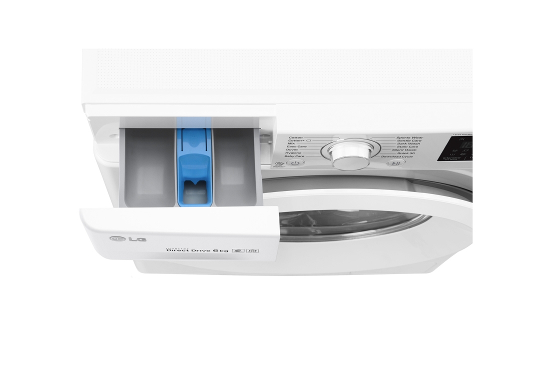 LG Lave-linge à chargement frontal (lavage uniquement) d’une capacité de 6 kg, Blanc, Moteur Inverter Direct Drive, 6 Mouvements associés DD, Diagnostic intelligent, F2J5NNP3W, thumbnail 7