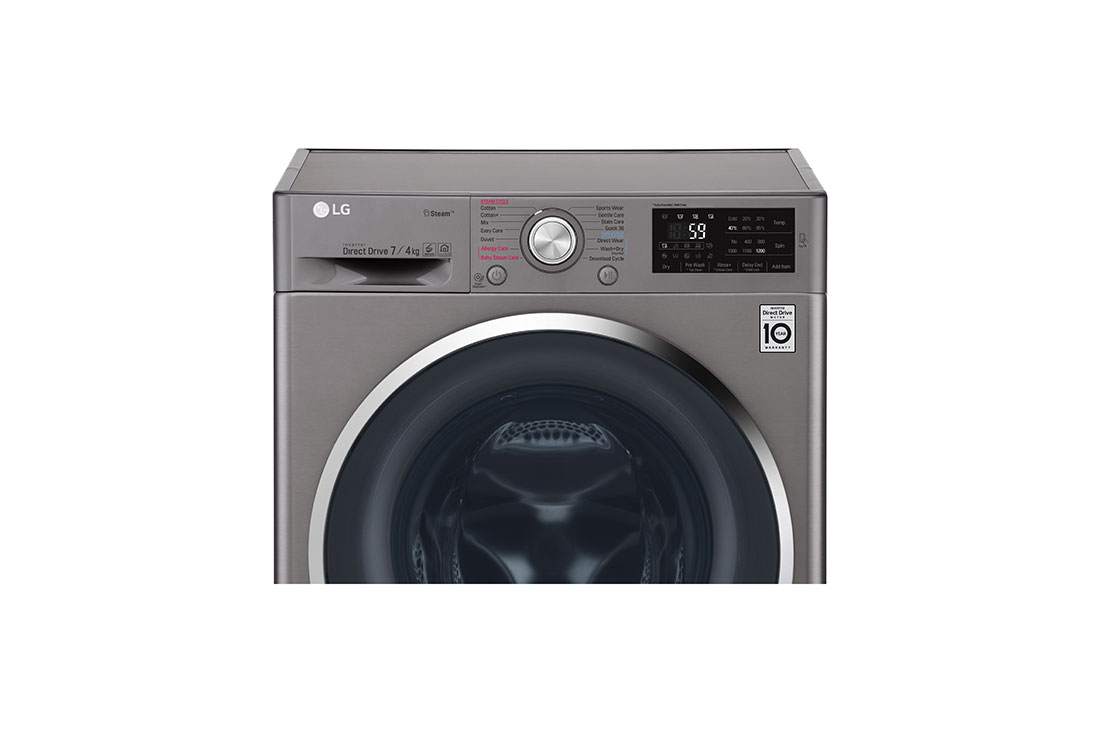 LG Lave-linge à chargement frontal (Lavage et Séchage), Capacité de charge : 7/4 kg, Argent, Moteur Inverter Direct Drive, 6 Mouvements associés DD, Steam+, TurboWash, F2J6HGP2S, thumbnail 4