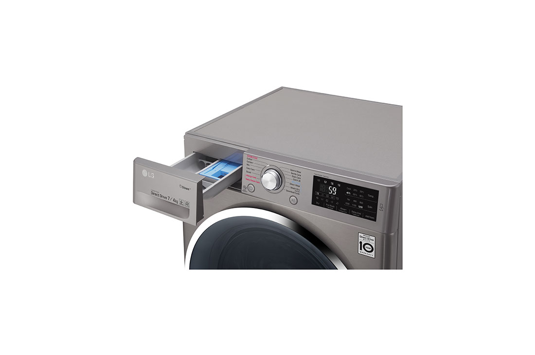 LG Lave-linge à chargement frontal (Lavage et Séchage), Capacité de charge : 7/4 kg, Argent, Moteur Inverter Direct Drive, 6 Mouvements associés DD, Steam+, TurboWash, F2J6HGP2S, thumbnail 5
