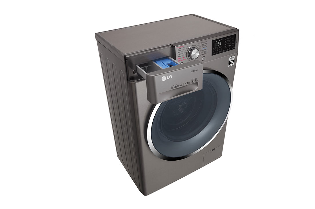 LG Lave-linge à chargement frontal (Lavage et Séchage), Capacité de charge : 7/4 kg, Argent, Moteur Inverter Direct Drive, 6 Mouvements associés DD, Steam+, TurboWash, F2J6HGP2S, thumbnail 9