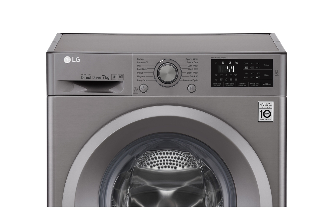 LG Lave-linge à chargement frontal (lavage uniquement), Capacité de charge : 7 kg, Argent, Moteur Inverter Direct Drive, 6 Mouvements associés DD, Diagnostic intelligent, F4J5QNP7S, thumbnail 4