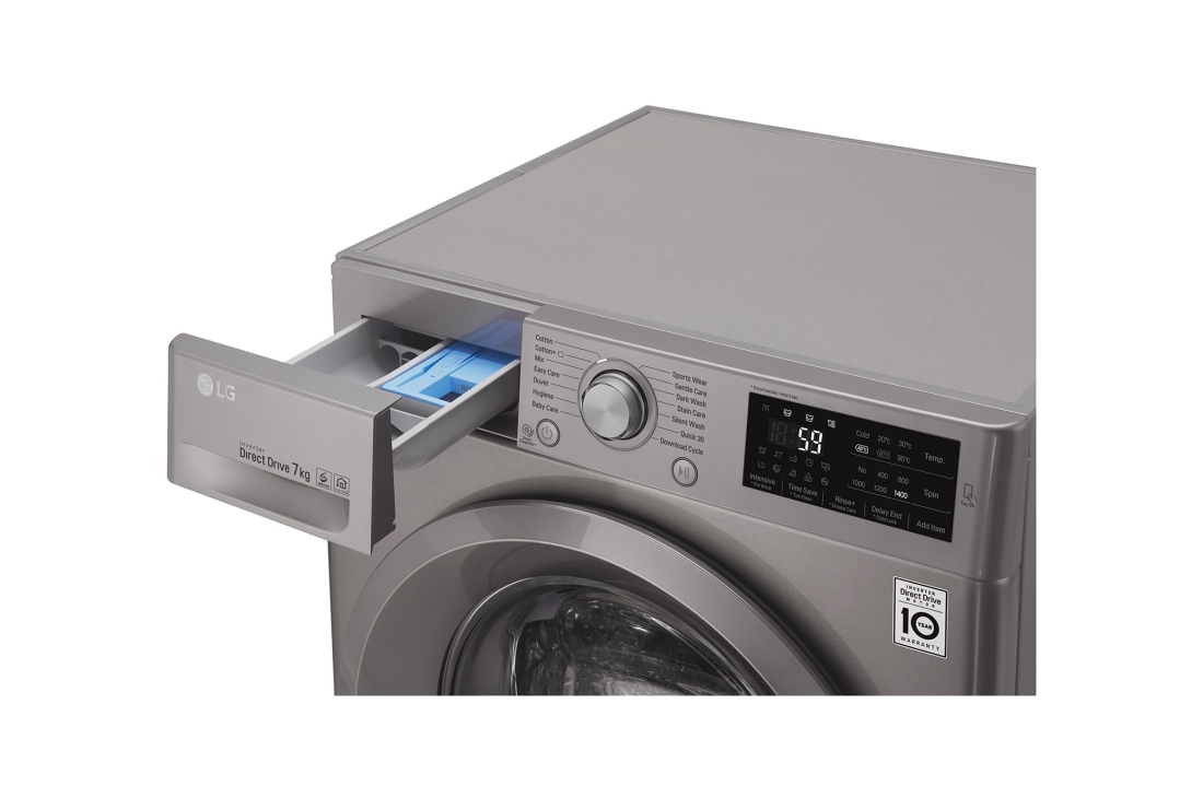 LG Lave-linge à chargement frontal (lavage uniquement), Capacité de charge : 7 kg, Argent, Moteur Inverter Direct Drive, 6 Mouvements associés DD, Diagnostic intelligent, F4J5QNP7S, thumbnail 5