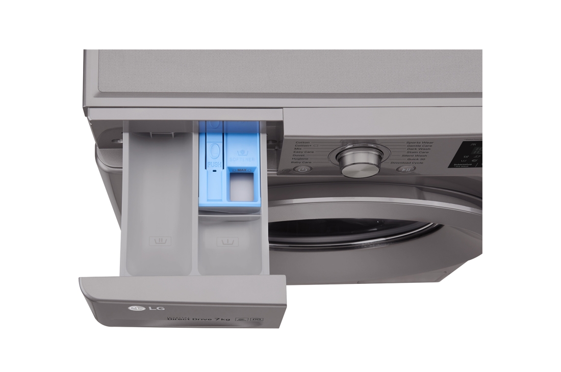 LG Lave-linge à chargement frontal (lavage uniquement), Capacité de charge : 7 kg, Argent, Moteur Inverter Direct Drive, 6 Mouvements associés DD, Diagnostic intelligent, F4J5QNP7S, thumbnail 6