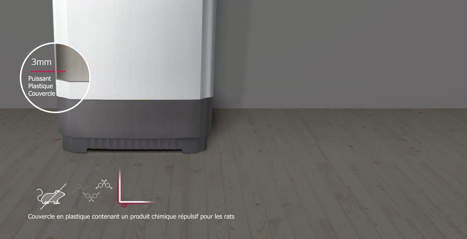 Couvercle en plastique de 3 mm d’épaisseur contenant un produit chimique répulsif pour les rats.