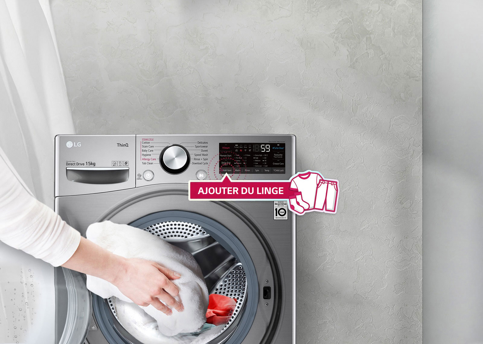 LG Lave-linge 15KG garantie 10 ans, TurboWash