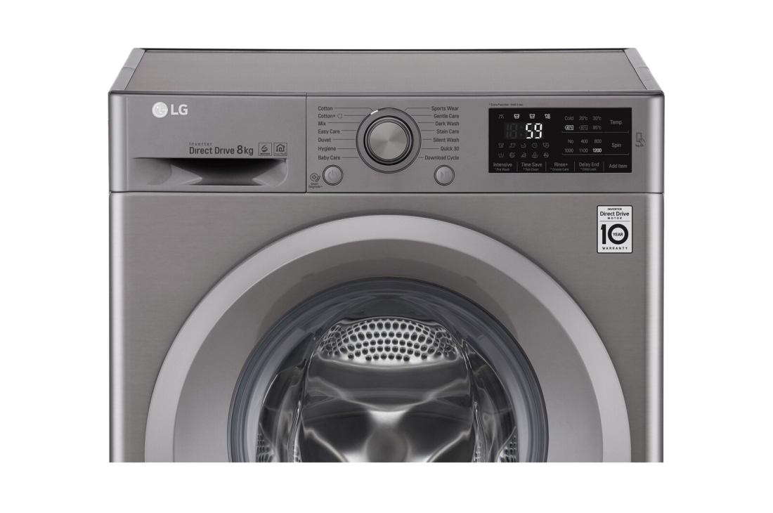 LG Lave-linge à chargement frontal (lavage uniquement), Capacité de charge : 8 kg, Argent, Moteur Inverter Direct Drive, 6 Mouvements associés DD, Diagnostic intelligent, F2J5TNP7S, thumbnail 4