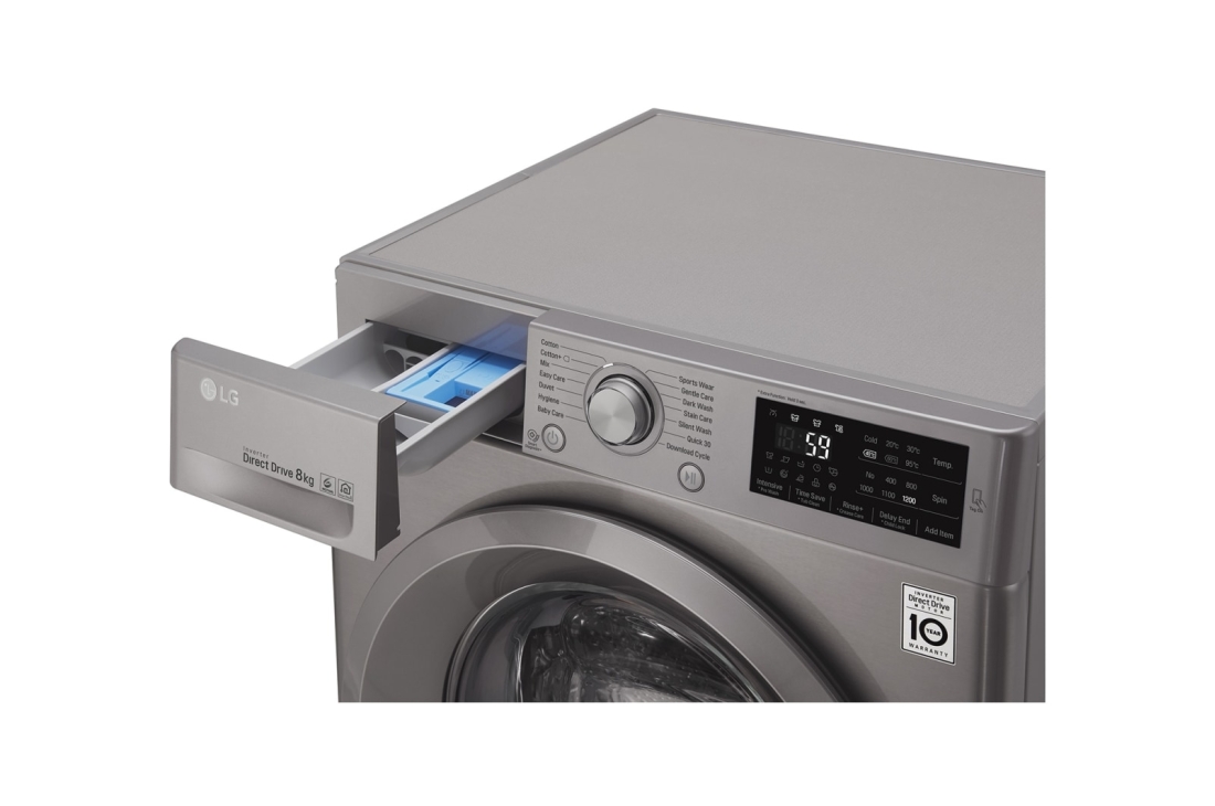 LG Lave-linge à chargement frontal (lavage uniquement), Capacité de charge : 8 kg, Argent, Moteur Inverter Direct Drive, 6 Mouvements associés DD, Diagnostic intelligent, F2J5TNP7S, thumbnail 5
