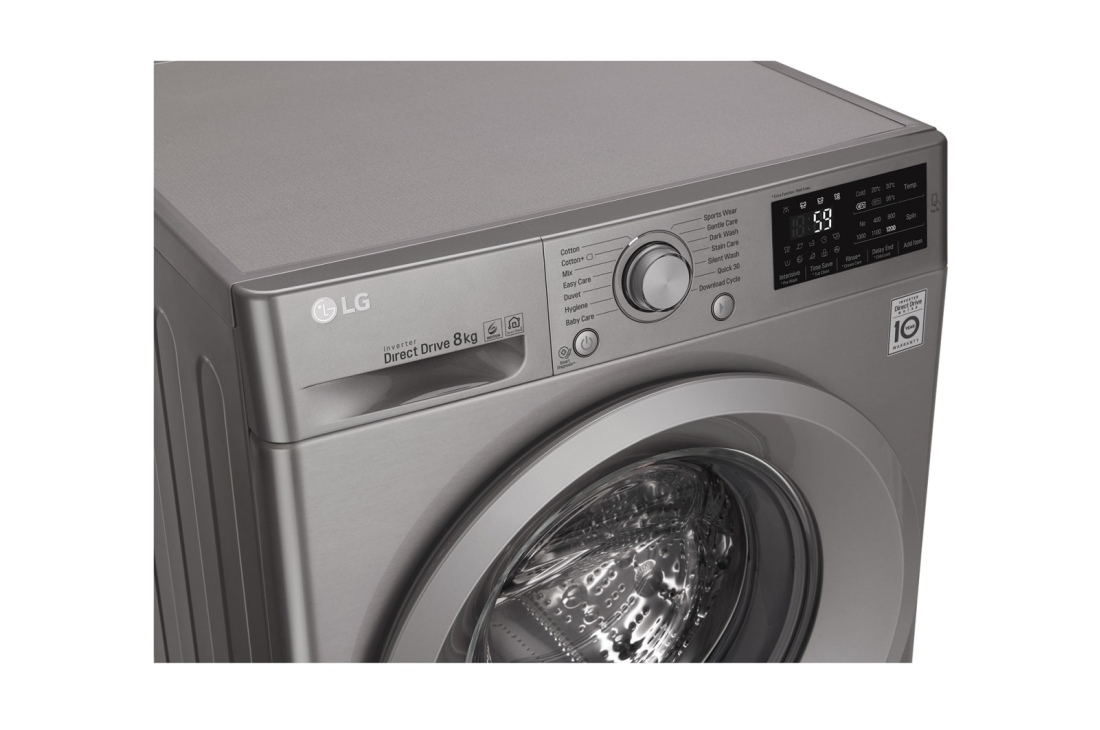 LG Lave-linge à chargement frontal (lavage uniquement), Capacité de charge : 8 kg, Argent, Moteur Inverter Direct Drive, 6 Mouvements associés DD, Diagnostic intelligent, F2J5TNP7S, thumbnail 7