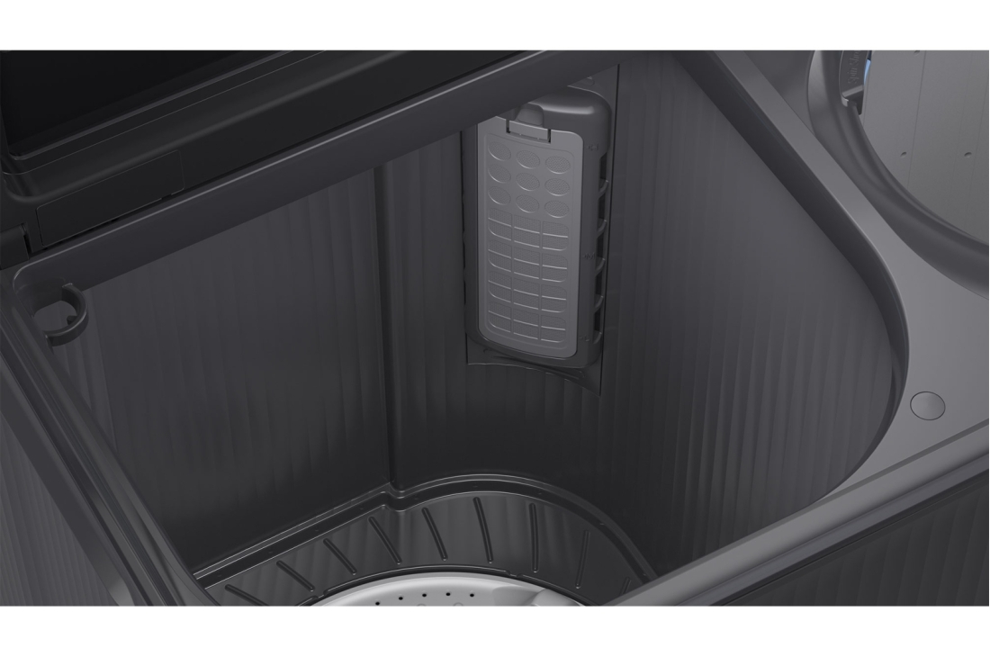 LG Une machine à laver double cuve de 8KG et une de 11KG , Essuyage manuel du couvercle en verre trempé de la machine à laver démontrant une durabilité résistante aux rayures et une facilité d’entretien., P110R3AGNC, thumbnail 11