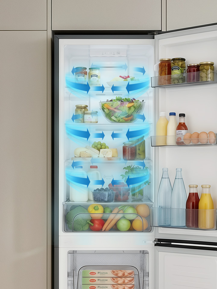 Réfrigérateur congélateur inférieur LG m226mpybam avec Multi air flow pour un refroidissement uniforme et une distribution optimale de la température.