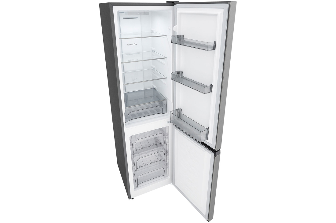 LG Réfrigérateur congélateur inférieur 221L Prime Argent, Réfrigérateur congélateur inférieur LG m226mpybam ouvert montrant des étagères spacieuses et des bacs de porte réglables., GCFB276PQCF, thumbnail 9