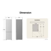 LG Réfrigérateur congélateur inférieur 221L Prime Argent, Diagramme des dimensions du LG m226mpybam montrant une hauteur de 1 745 mm, une largeur de 482 mm et un dégagement de 50 mm., GCFB276PQCF, thumbnail 7