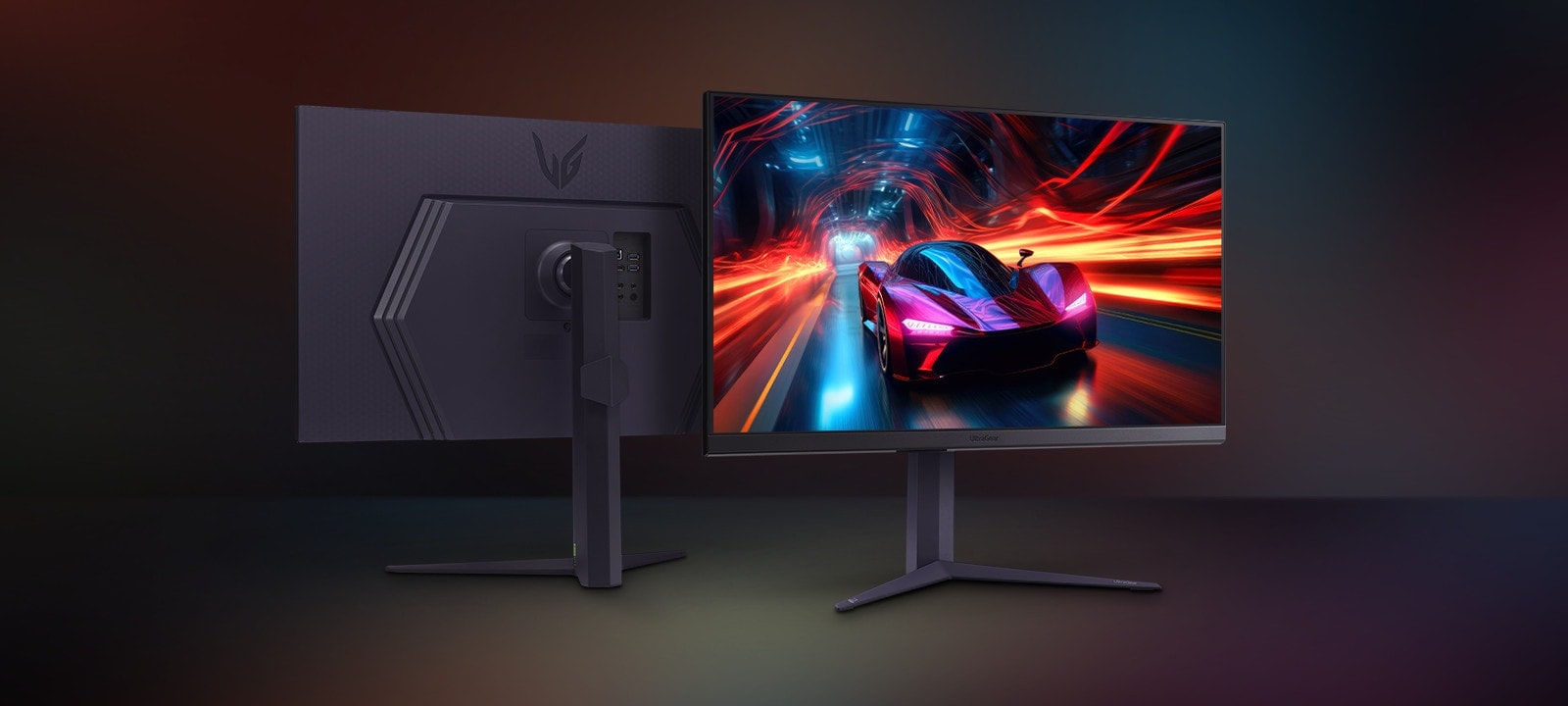 Two monitor images showing the front and back of the monitor.