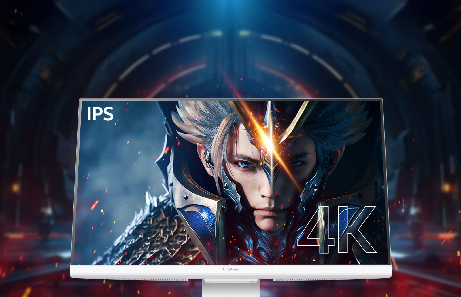 Front view of UHD 4K gaming monitor with IPS display.