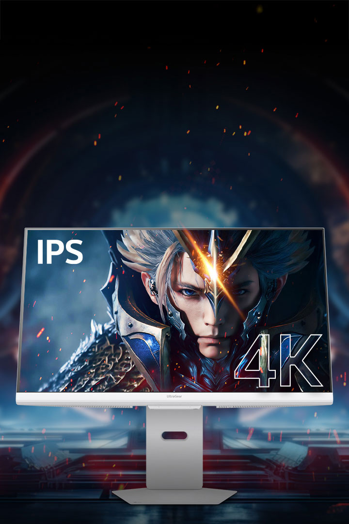 Front view of UHD 4K gaming monitor with IPS display.