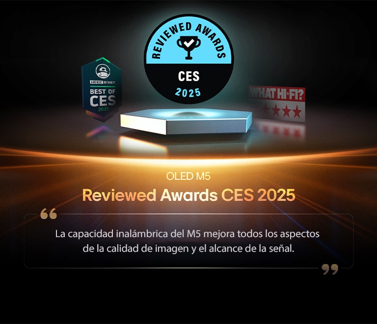 Premio otorgado al OLED M5 por Reviewed. Un extracto de su reseña dice: La capacidad inalámbrica del M5 mejora todos los aspectos de la calidad de imagen y el alcance de la señal.
