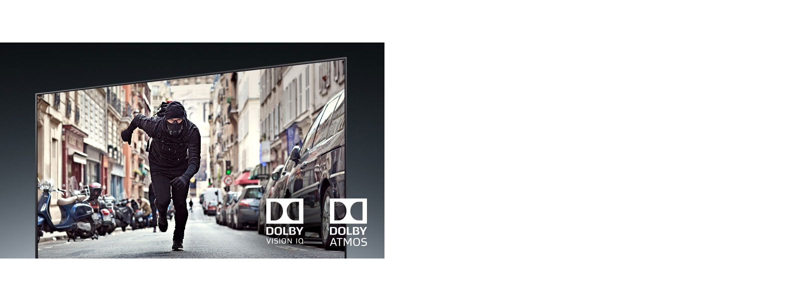 Pantalla de televisión que muestra a un ladrón corriendo en una película de acción