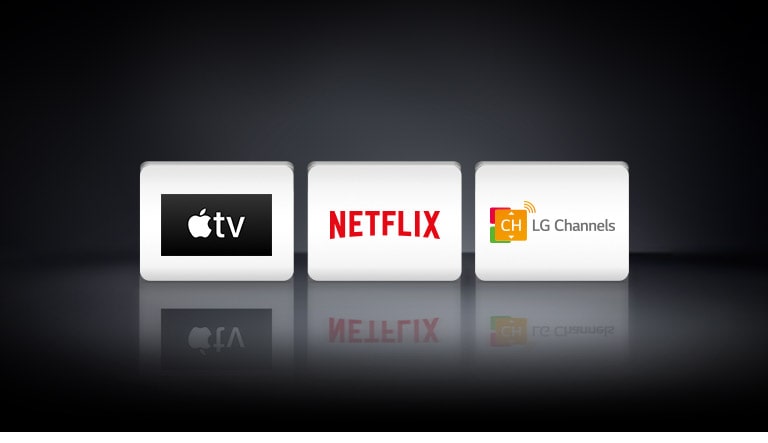Cuatro logotipos: la aplicación Apple TV, Netflix y LG Channels