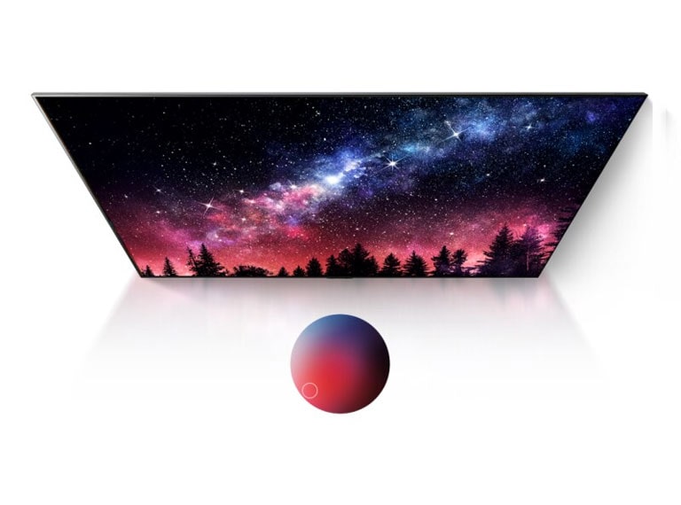 Una pantalla de televisión que muestra la vía láctea, el cielo azul y una explosión de polvo de colores con gran calidad (reproducir el video)