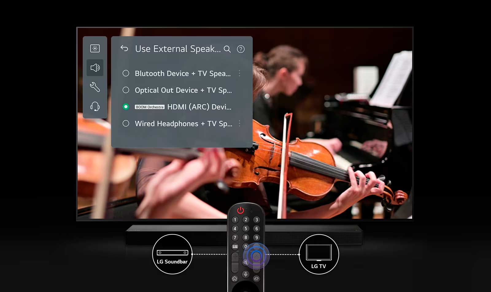 La interfaz para cambiar los ajustes aparece en la pantalla del televisor.