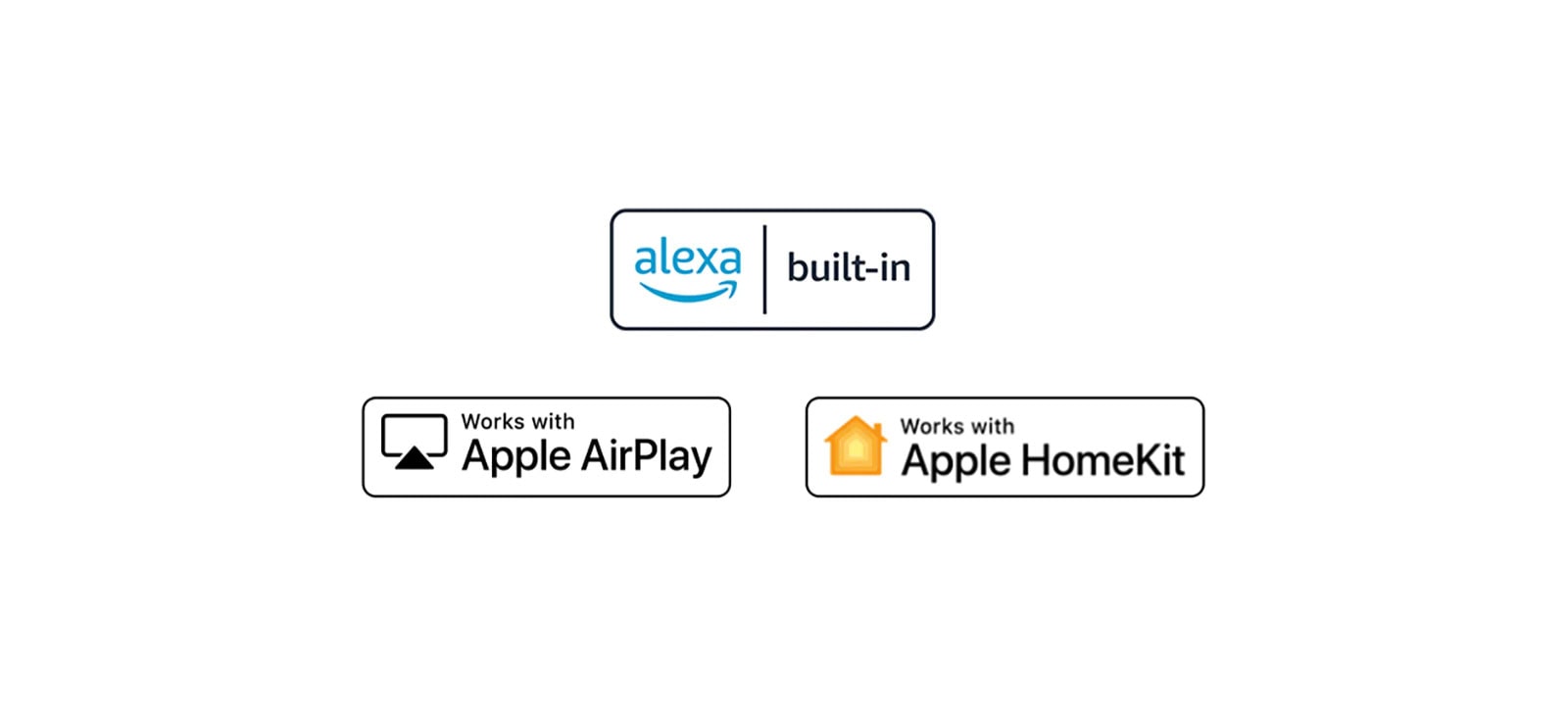 Detalles que muestran logotipos de Apple Airplay y Apple HomeKit en los que ThinQ AI es compatible.