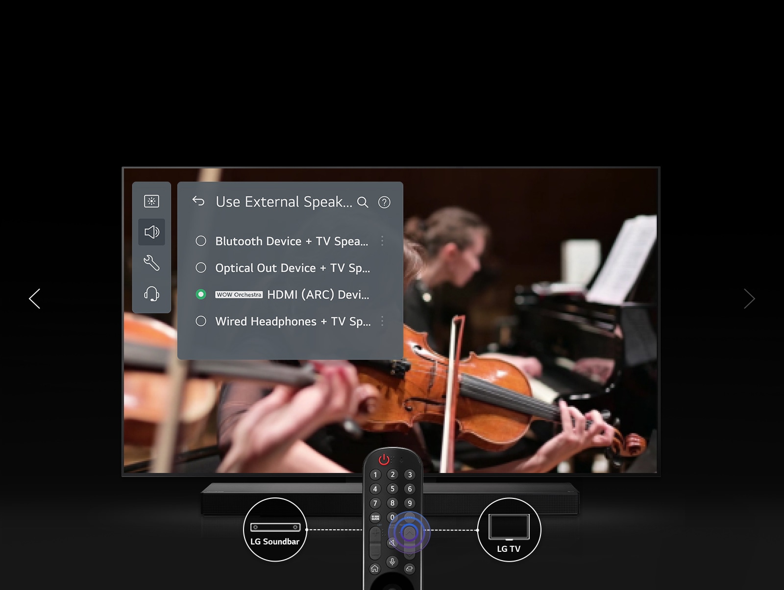 La interfaz para cambiar la configuración se muestra en la pantalla del televisor.