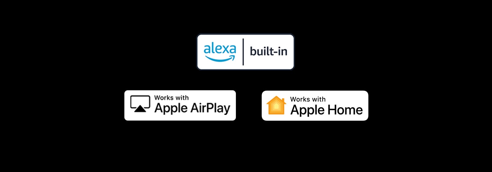 The logo de alexa built-in The logo que funciona con Apple AirPlay The logo que funciona con Apple Home