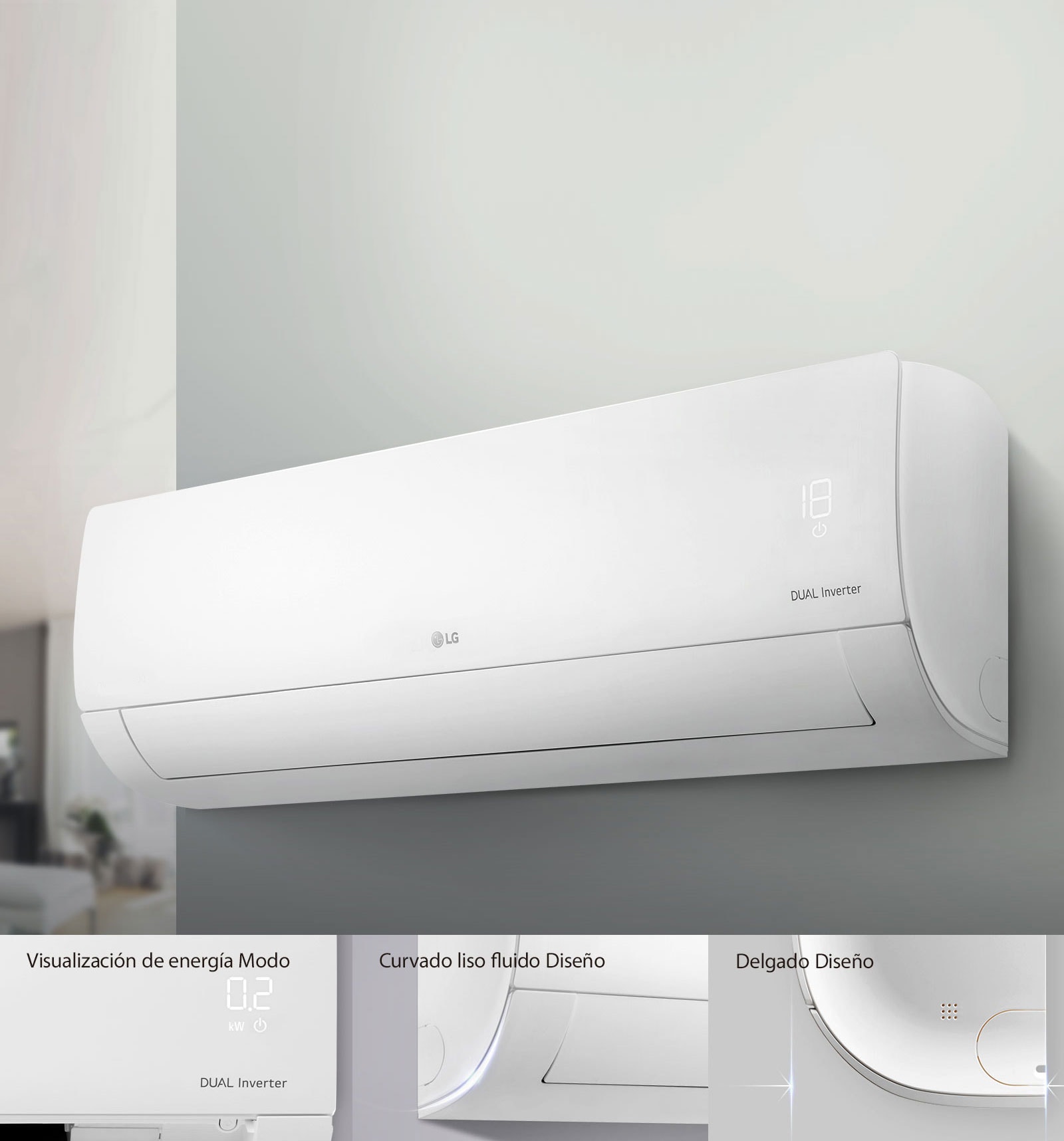 El diseño delgado y moderno del aire acondicionado LG hace fácil su instalación y limpieza con el filtro deslizante EZ.