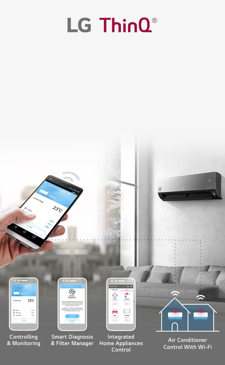 Controle su aire acondicionado desde cualquier lugar con un dispositivo Wi-Fi y la app exclusiva de LG.
