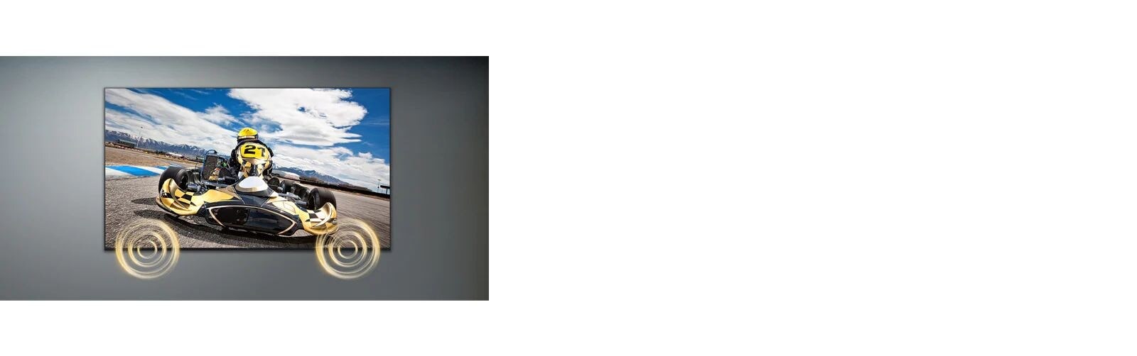 Una pantalla Signage sobre la pared tiene un parlante integrado que reproduce una excelente calidad de audio.