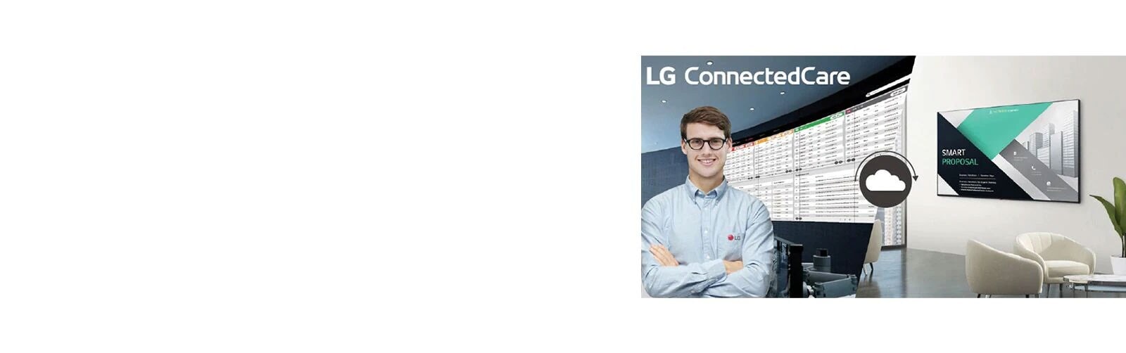 El empleado de LG monitorea a distancia la serie UL3J instalada en otro lugar.