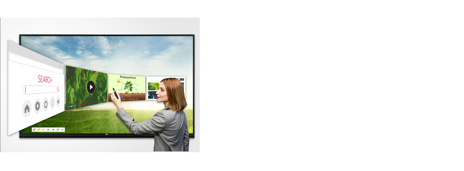 Una mujer elige una pantalla con el navegador web.