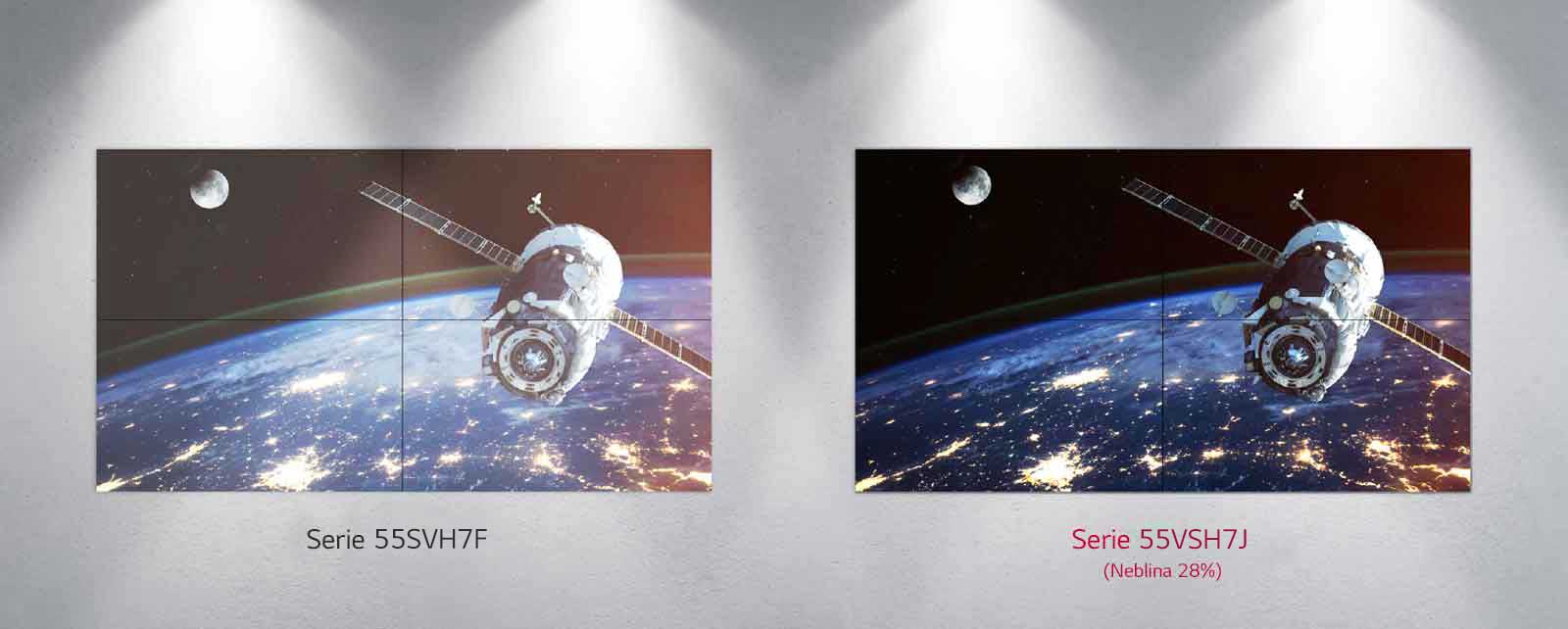 La serie 55SVH7F se ve afectada por luces brillantes, lo que le da una capa de blanco sobre la imagen. La pantalla de la serie 55VSH7J, por el contrario, puede permanecer vibrante bajo luces brillantes.