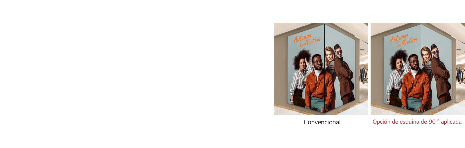 El contenido se muestra de forma eficaz, incluso cuando la pantalla está instalada en una esquina de 90 °.