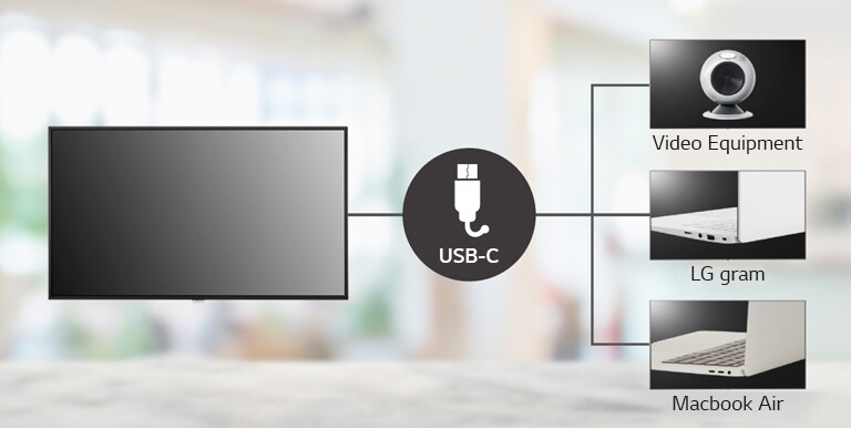 La serie UH7J-H admite el tipo USB-C y se puede conectar fácilmente a equipos de video y computadoras portátiles.