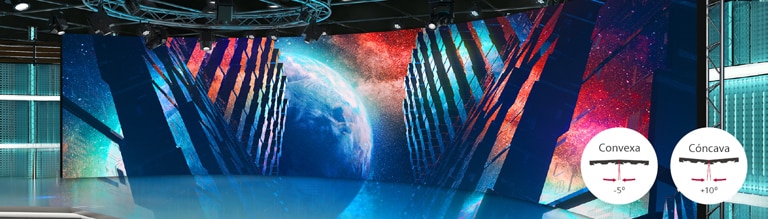 Curved LED walls are installed in a studio.