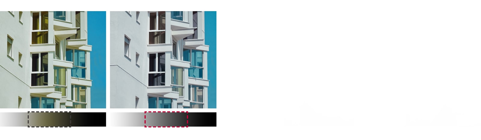 Una anomalía que aparece de color amarillento, como la imagen de la izquierda, se puede modificar a un tono gris, como la derecha, mediante el ajuste del valor gama manualmente.