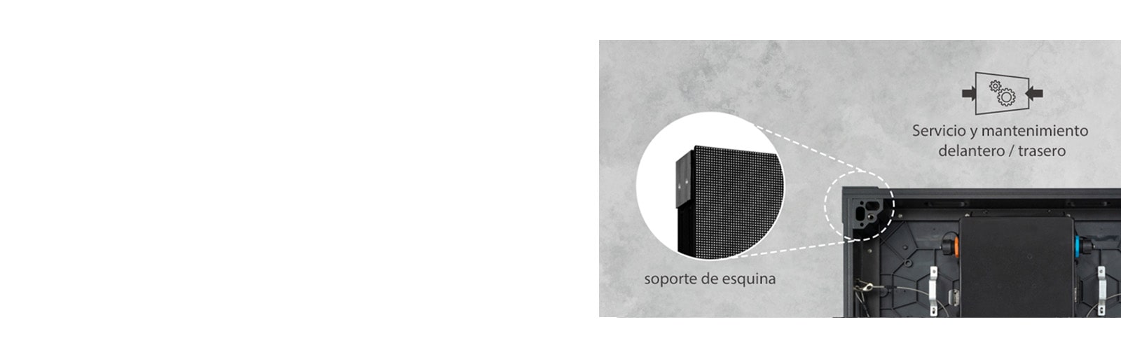 Muestra la imagen ampliada de un soporte de esquina que se encuentra en la parte trasera del producto.