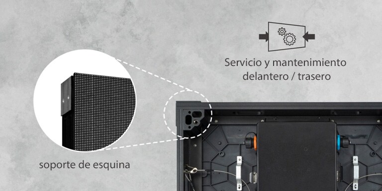 Muestra la imagen ampliada de un soporte de esquina que se encuentra en la parte trasera del producto.