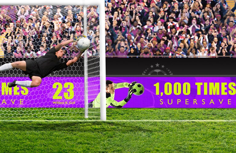 En el estadio, se lleva a cabo un partido de fútbol y se instalan LED en la parte baja de la pared a lo largo del borde del campo para mostrar anuncios.