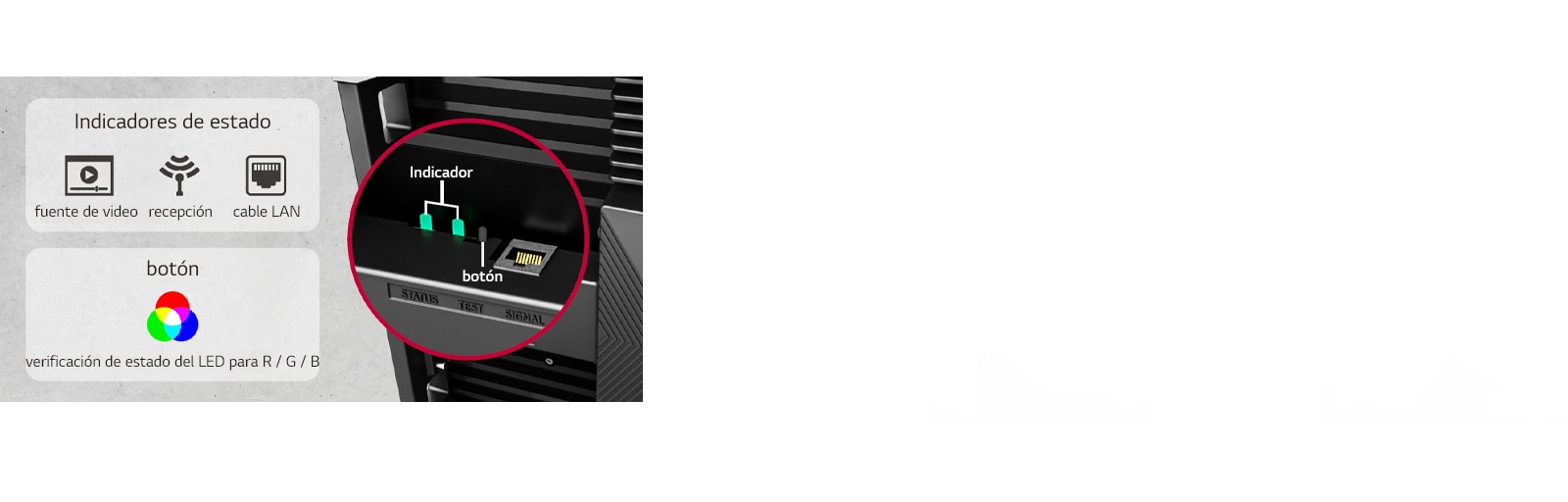 Muestra los indicadores de estado y un botón para la verificación del estado del LED.