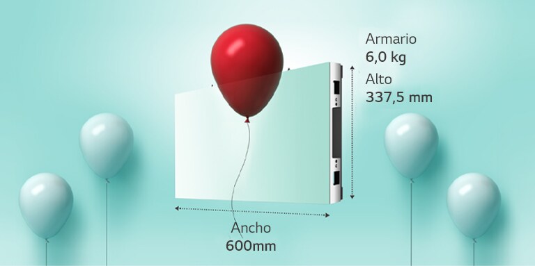 Muestra que el gabinete es ligero con un globo.
