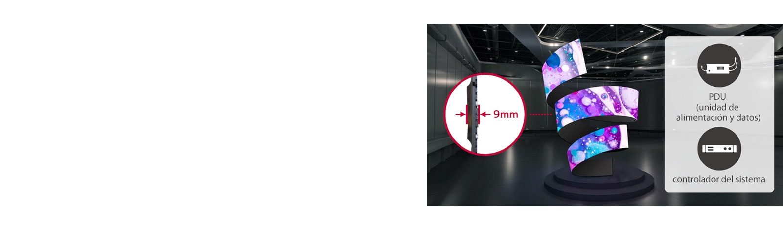 LEDs with unique shapes such as tornadoes are installed in an exhibition space.